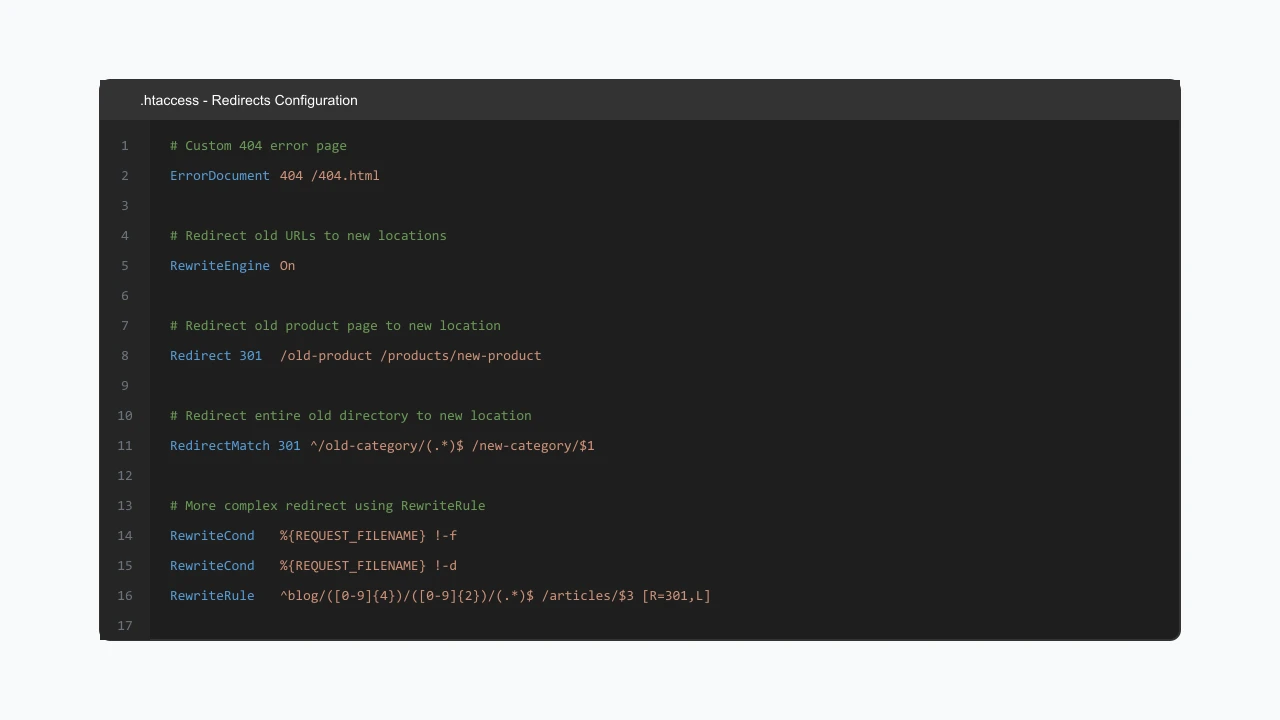 htaccess File with Redirect Rules