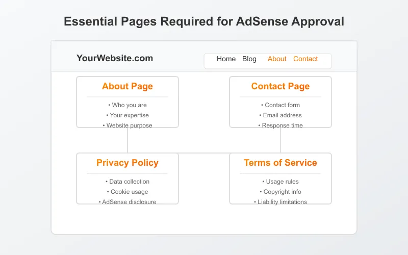 Essential pages required for AdSense approval