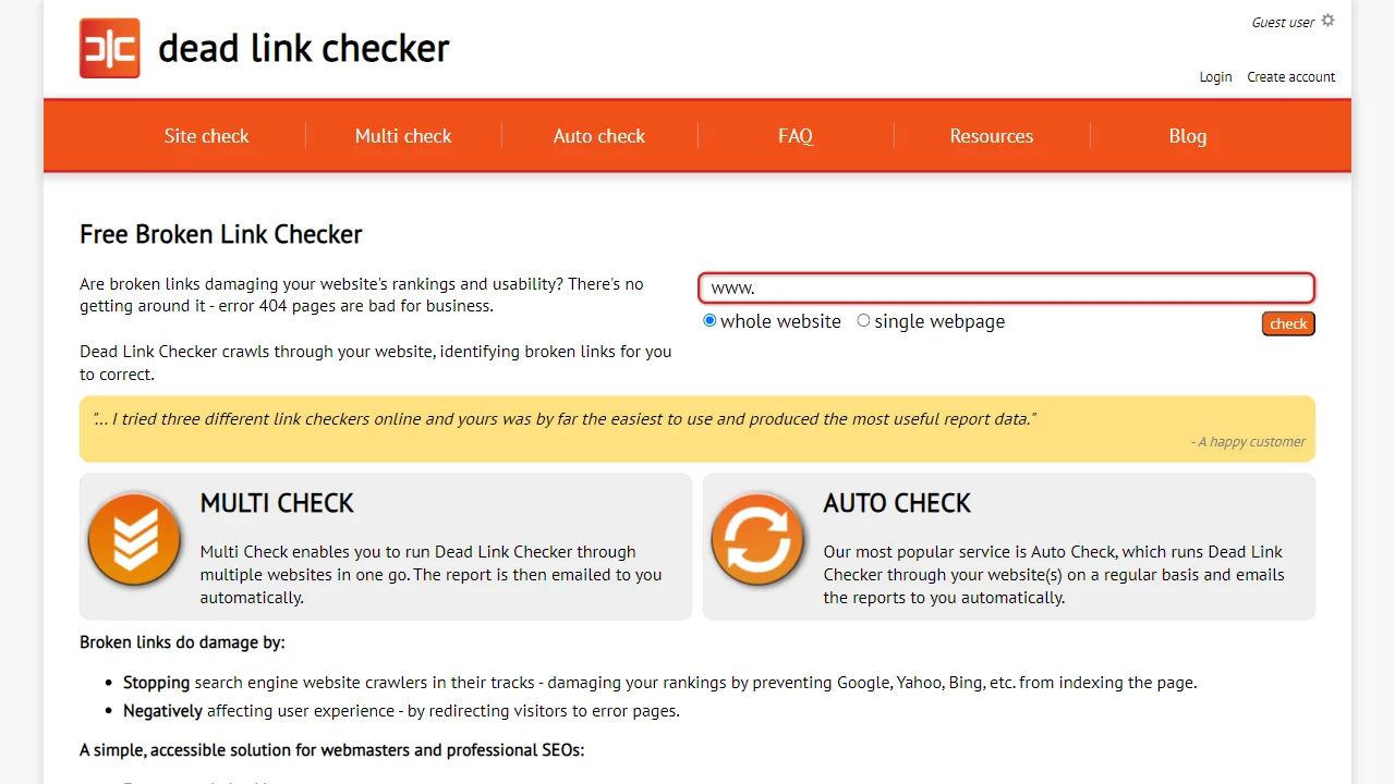 Dead Link Checker Interface