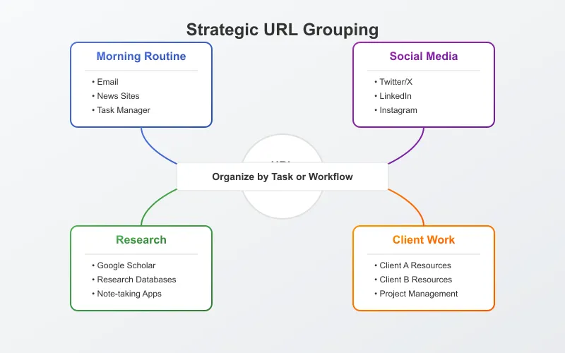 Strategic URL grouping showing different categories and organization methods