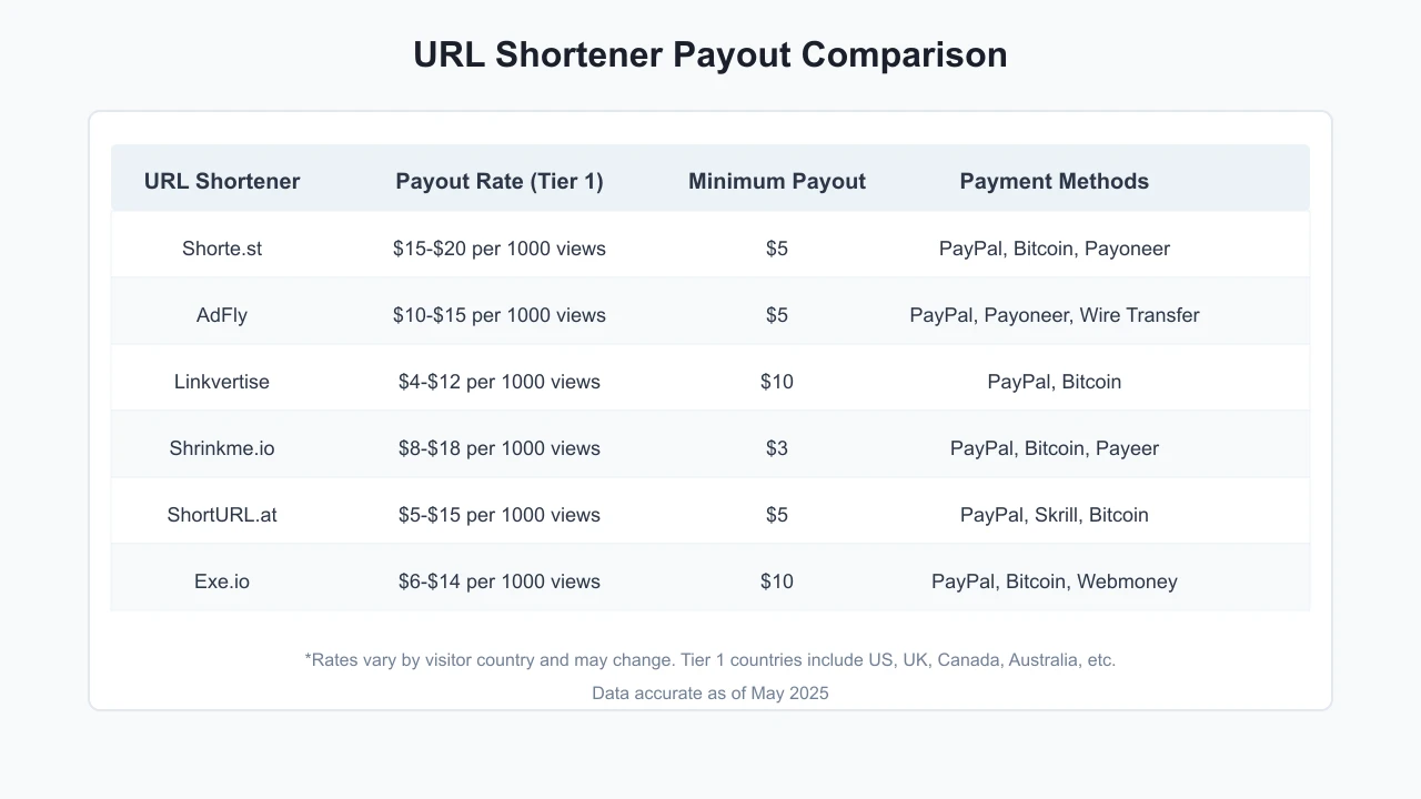 URL Shortener Payout Comparison Chart