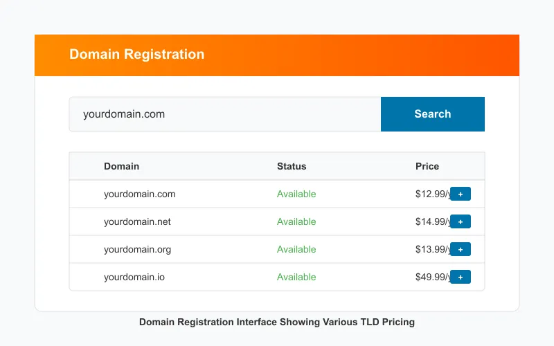 Domain name registration interface