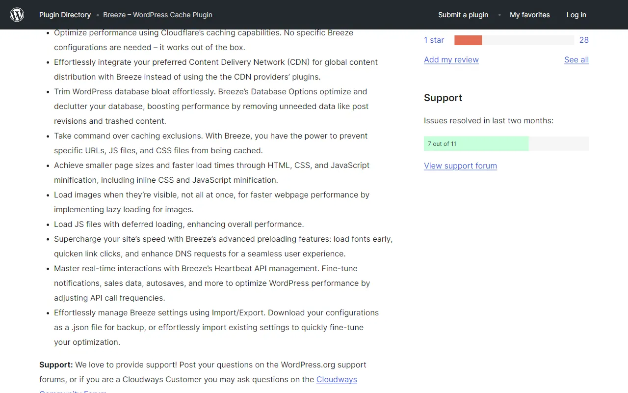 Breeze Caching Settings