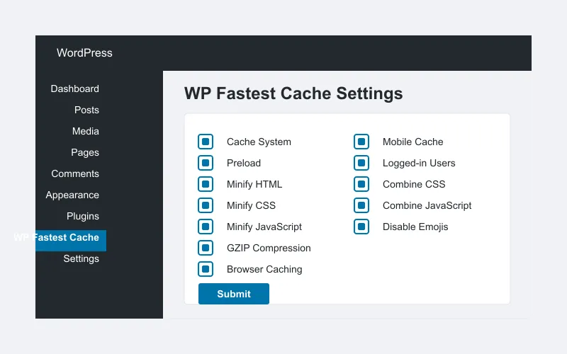 WP Fastest Cache Dashboard