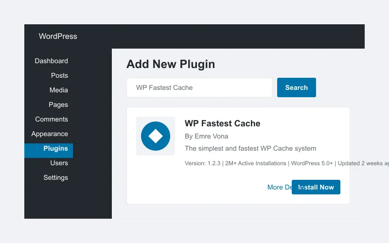Installing WP Fastest Cache from WordPress Dashboard