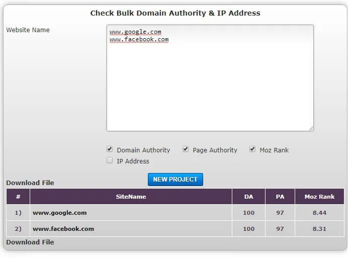 Bulk Domain Authority Checker